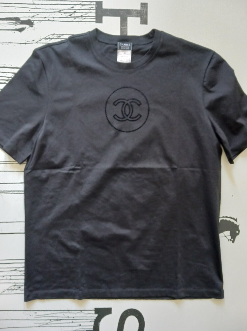 NWOT Chanel UNIFORM Black Cotton T Shirt Size L, - Picture 2 of 7